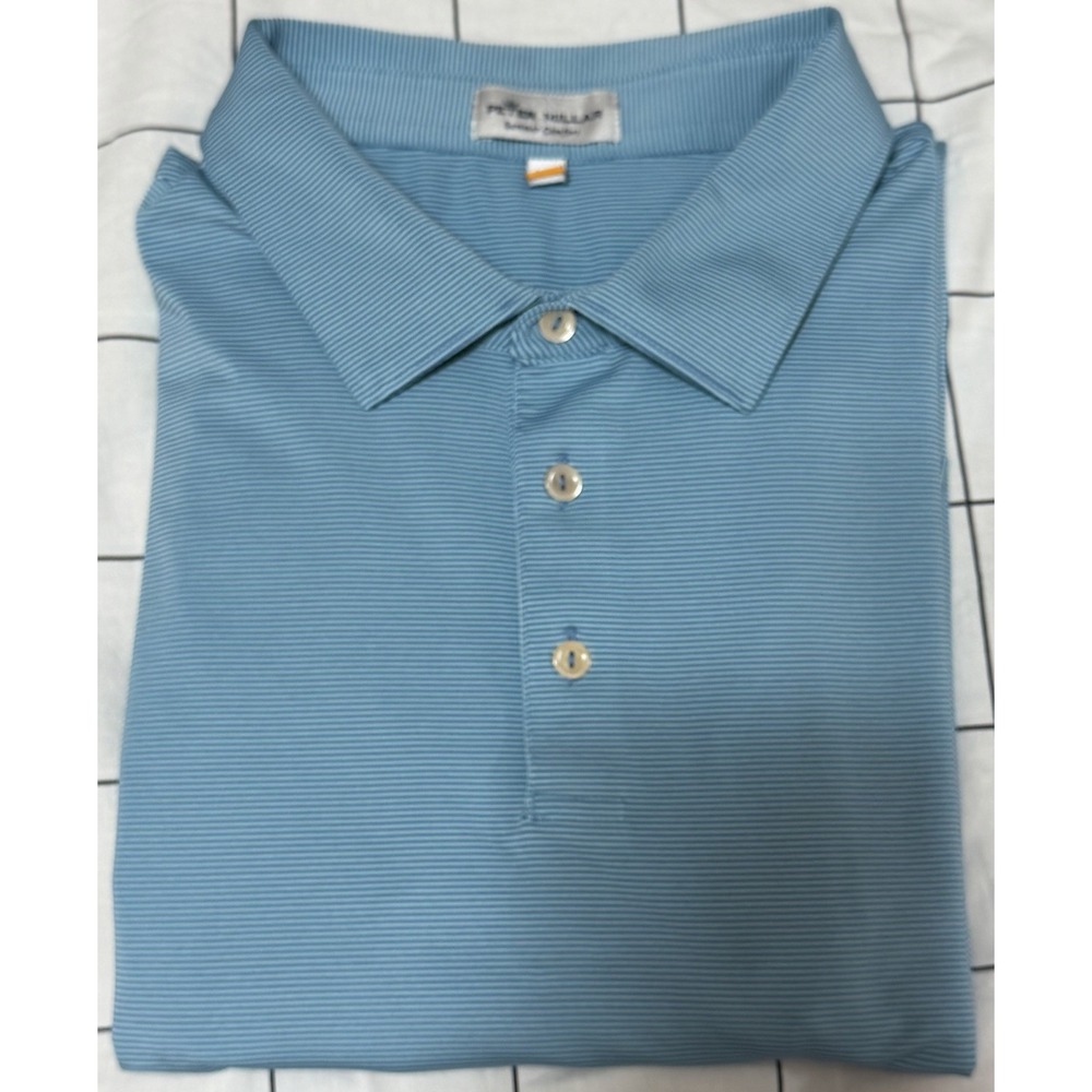 Peter Millar Summer Comfort Polo Shirt Mens 2XL XXL Blue Stripe Golf Performance